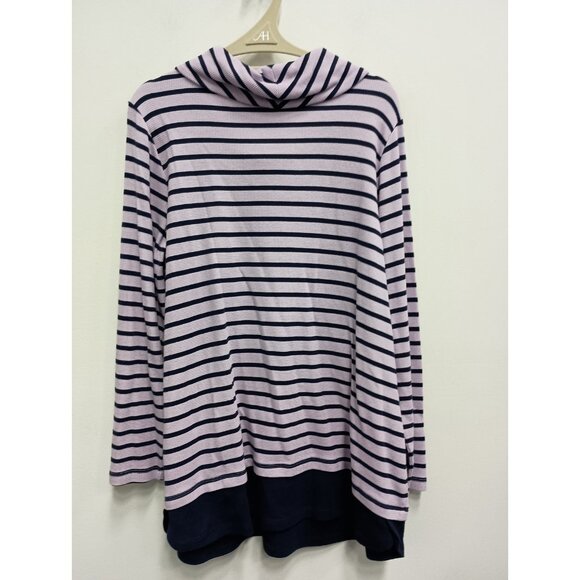 Denim & Co Active Womens Tunic Top Sz 1X Purple Striped Thermal Cowl Neck Lounge - Picture 6 of 7